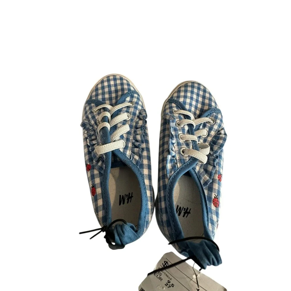 H&M Kids Girls Shoes Size 7 Flat Checkered Blue And White Brand New With‎ Tag